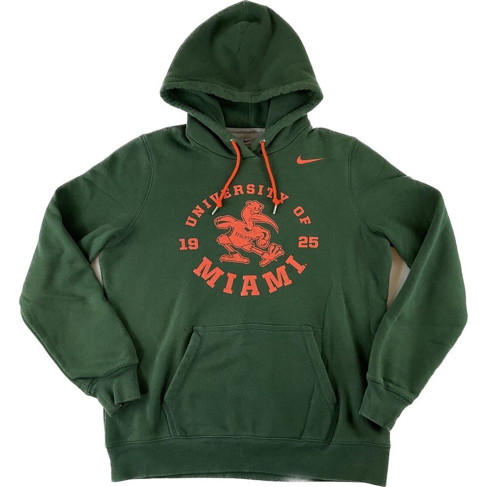 University of Miami Green W/ Orange Sparkle Nike Hoodie Womens Size XL Bird